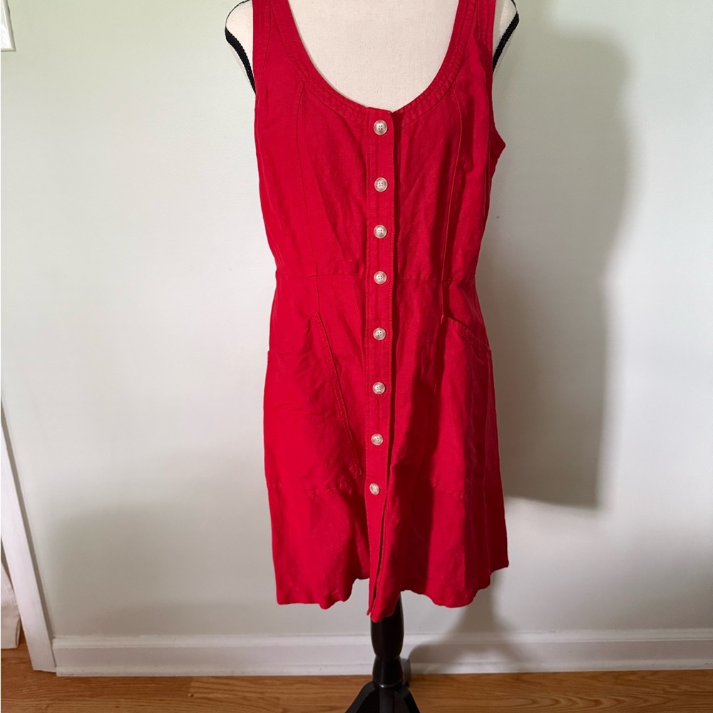 LOFT Red Mini Scoop Neck Sundress